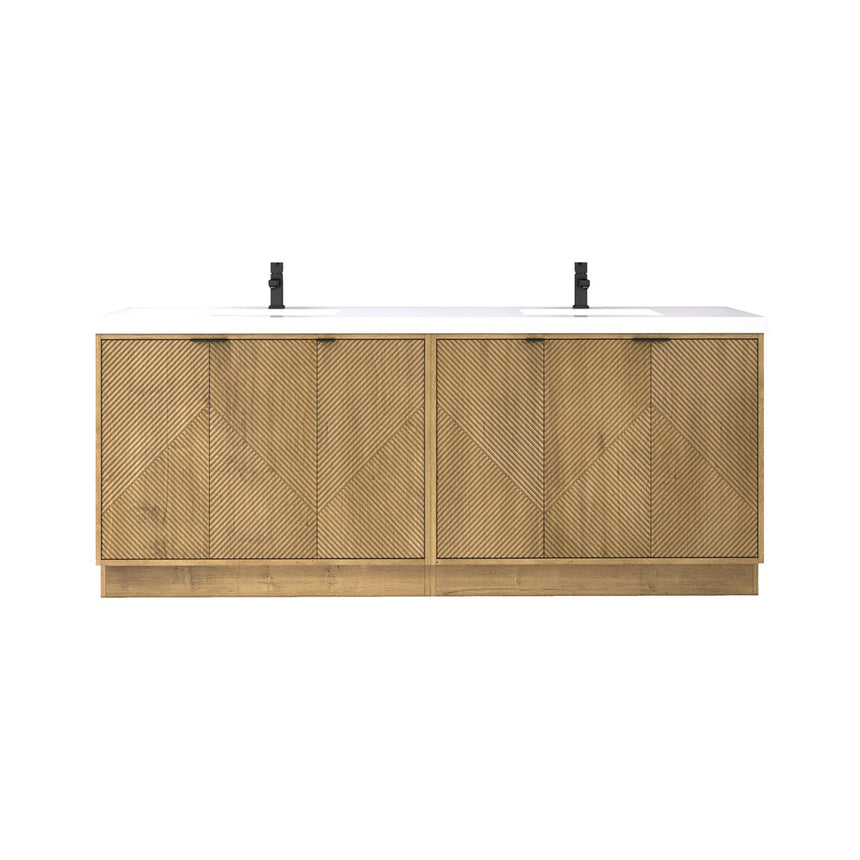 Bathroom vanity with wooden cabinets and decorative elements