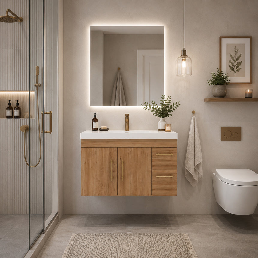 72 inch Belgian Floating Vanity White oak