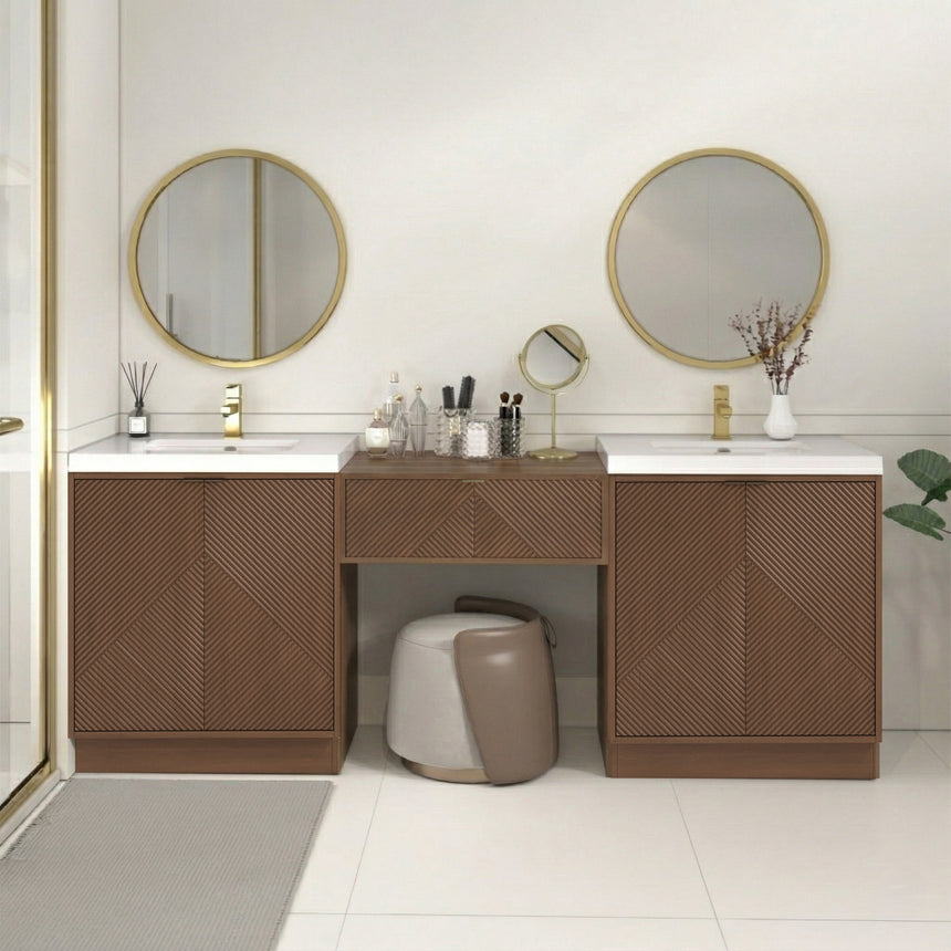 Bathroom vanity with wooden cabinets and decorative elements