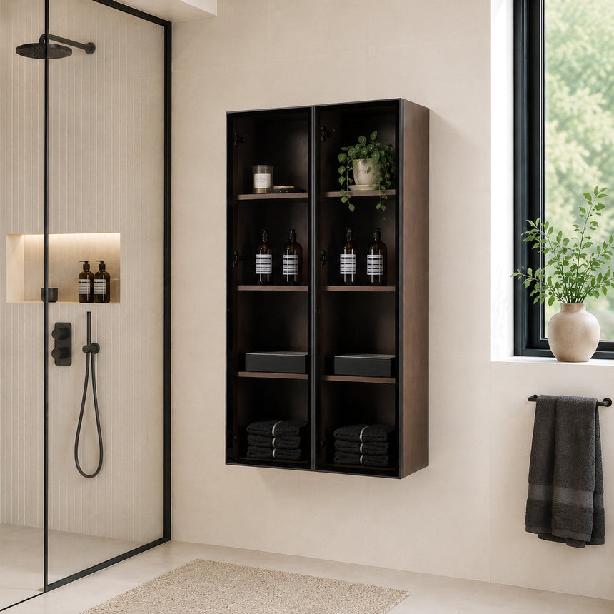 Wooden Linen Cabinet with Glass Door
