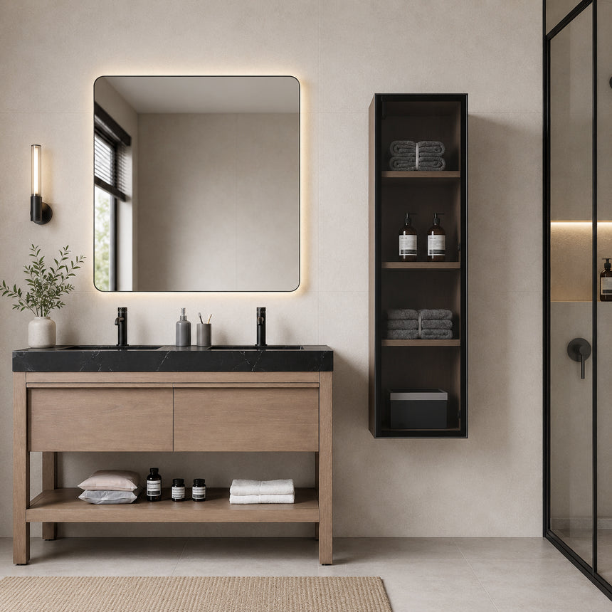 Wooden Linen Cabinet with Glass Door