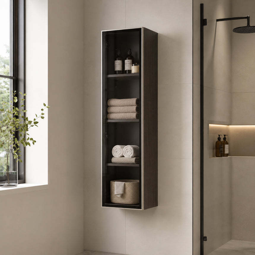 Wooden Linen Cabinet with Glass Door