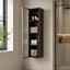 Wooden Linen Cabinet with Glass door open. Modern Bathroom