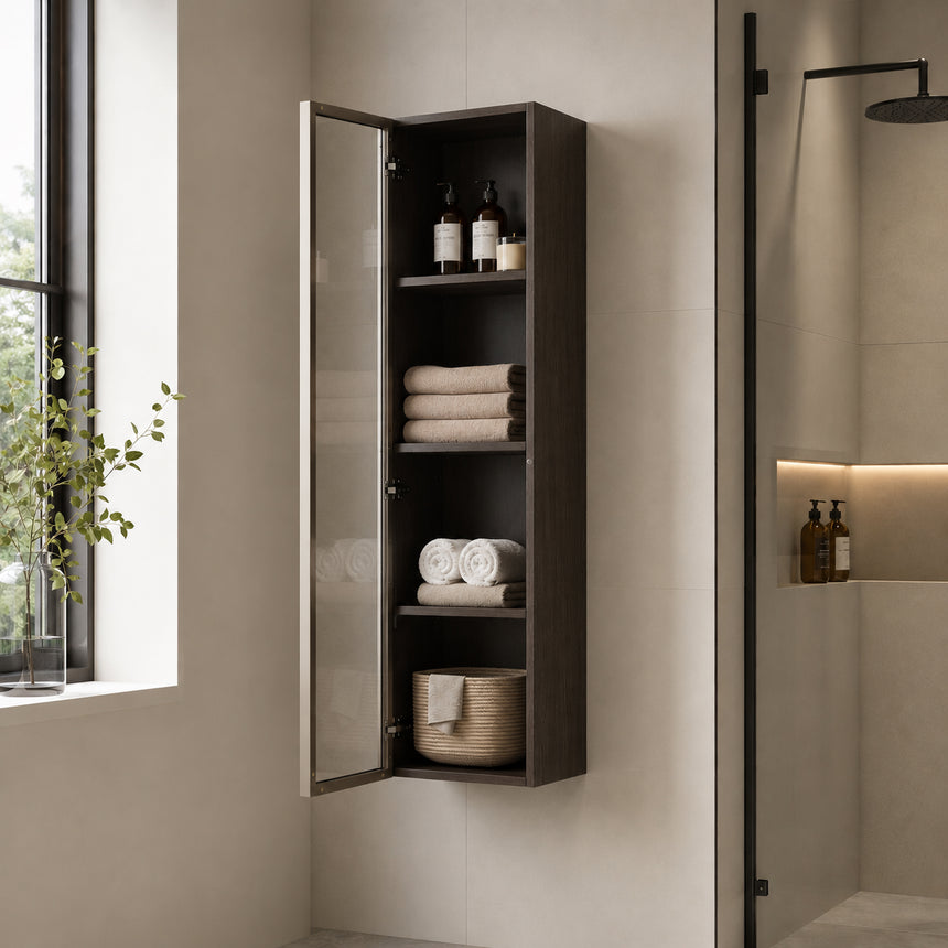 Wooden Linen Cabinet with Glass Door
