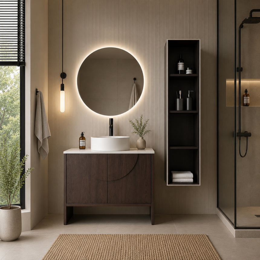 Wooden Linen Cabinet with Glass Door
