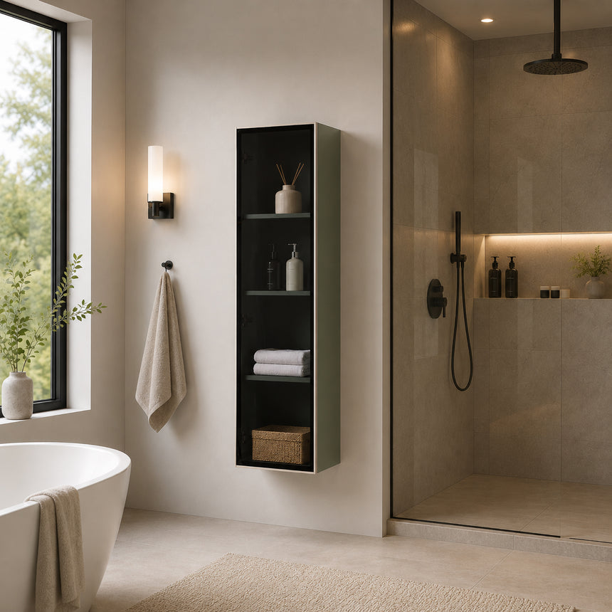 Wooden Linen Cabinet with Glass Door