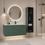 Matching linen cabinet with floating vanity.