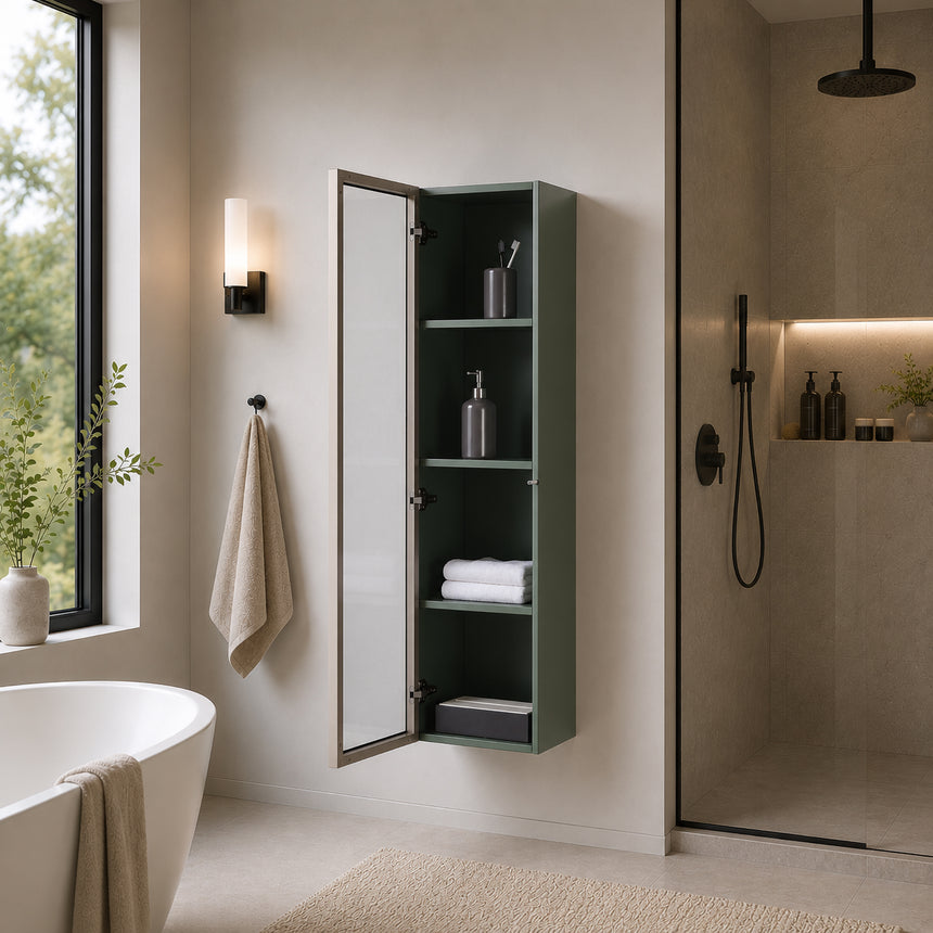 Wooden Linen Cabinet with Glass Door
