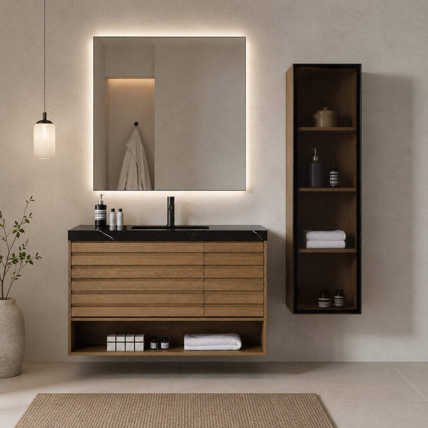 Wooden Linen Cabinet with Glass Door