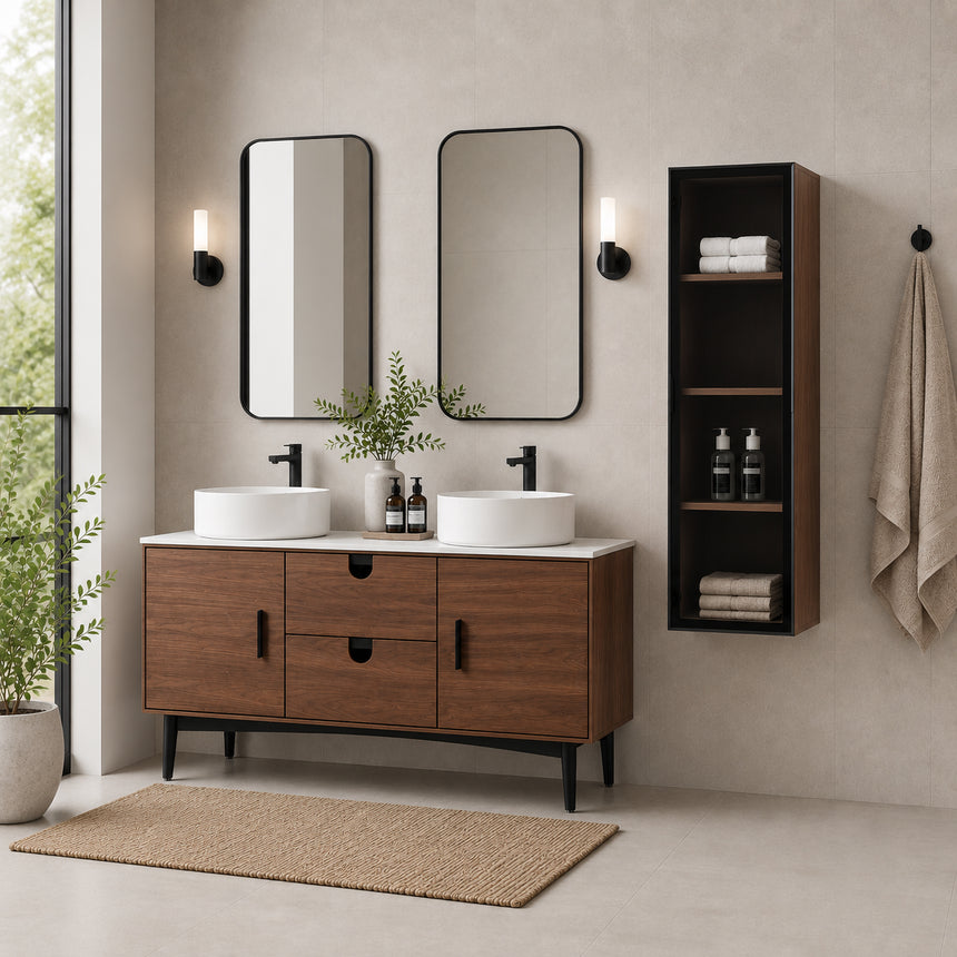 Wooden Linen Cabinet with Glass Door