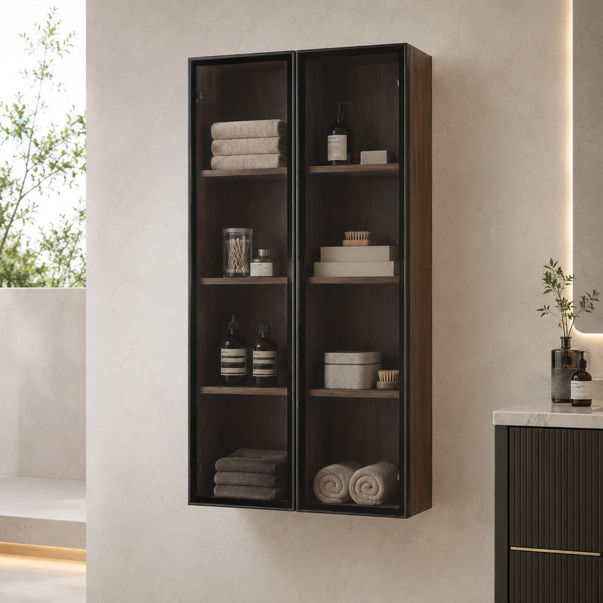 Wooden Linen Cabinet with Glass Door