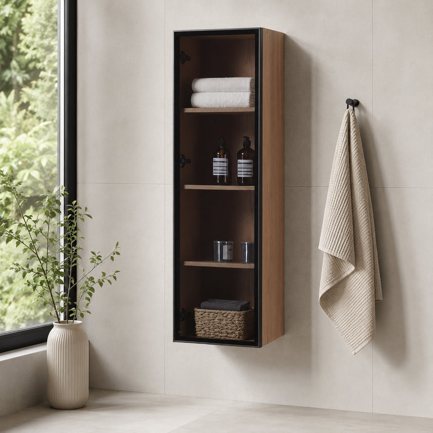 Wooden Linen Cabinet with Glass Door