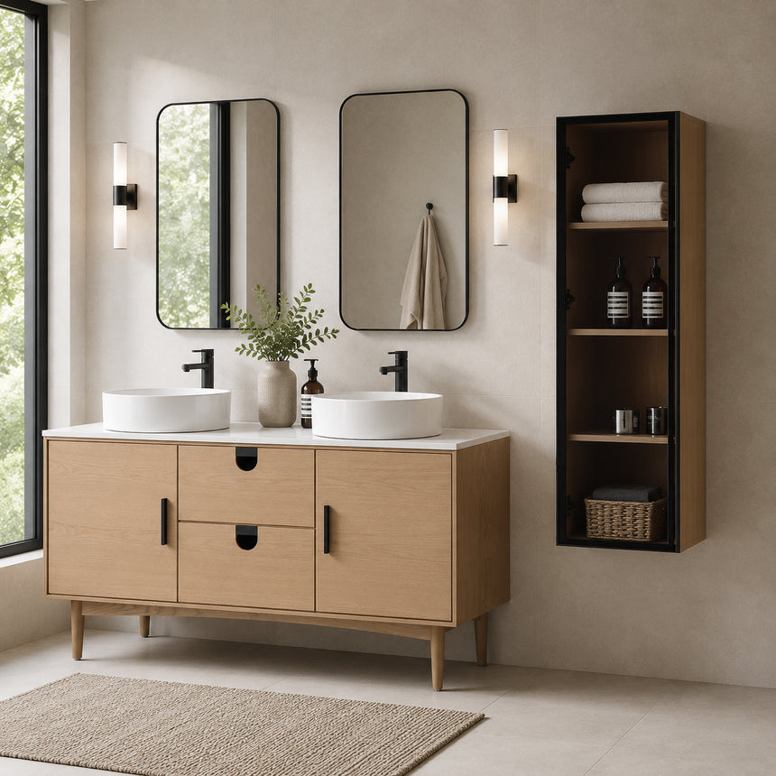 Wooden Linen Cabinet with Glass Door