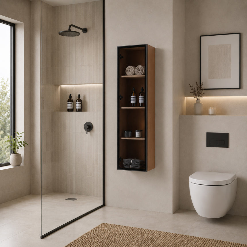 Wooden Linen Cabinet with Glass Door