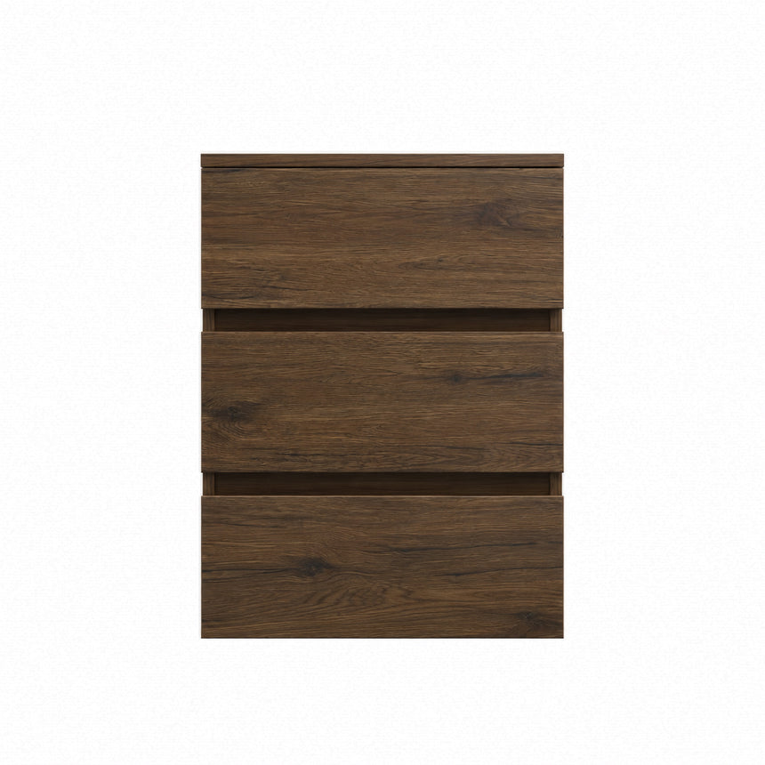 A beige Monterey Side Cabinet with three drawers, European soft-closing hardware, and a matte finish.