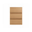 A three-drawer storage cabinet in a light oak wood finish, shown from a front-facing perspective against a solid white background.