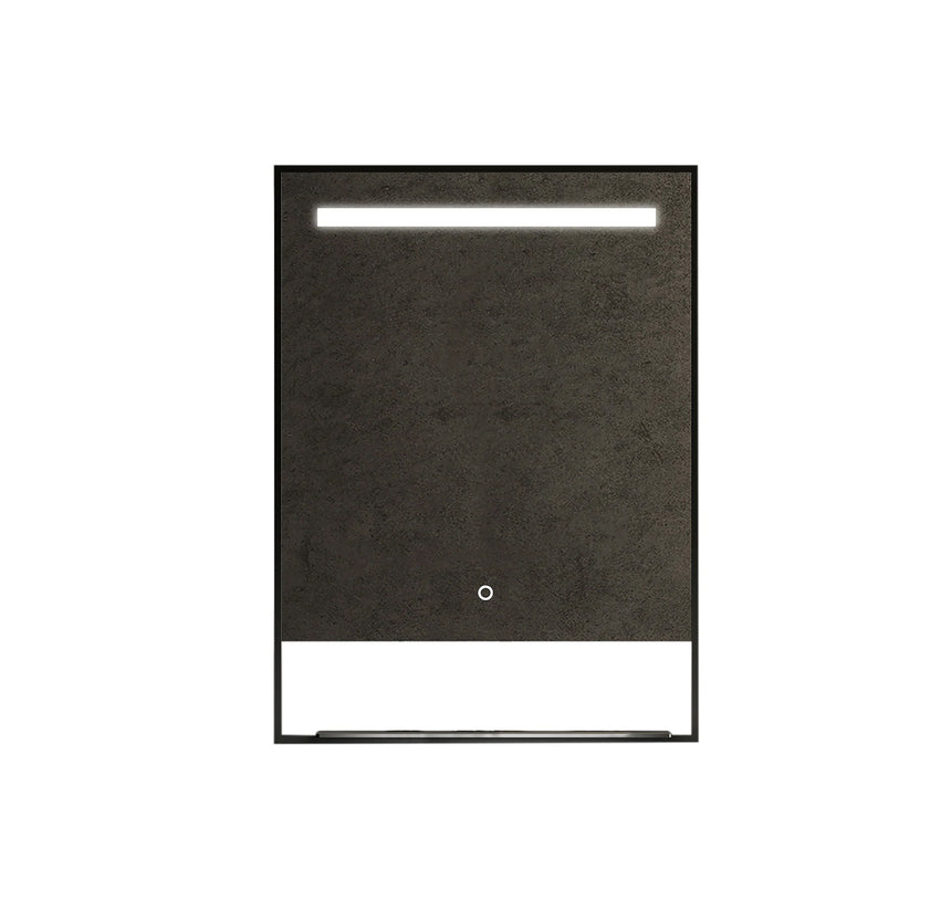 Rectangular mirror with LED lighting on a dark wall