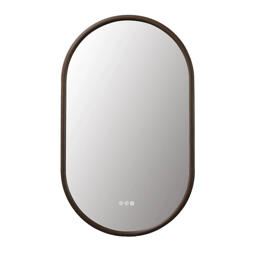 Wood Framed LED Backlit Mirror in walnut finish