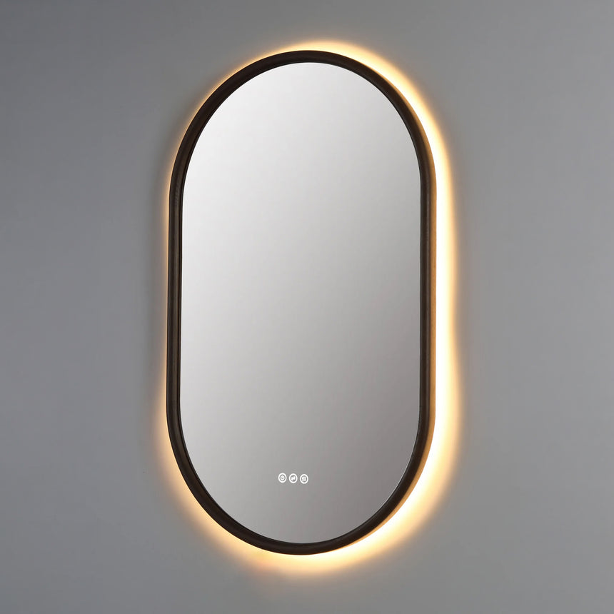 Wood Framed LED Backlit Mirror in walnut finish