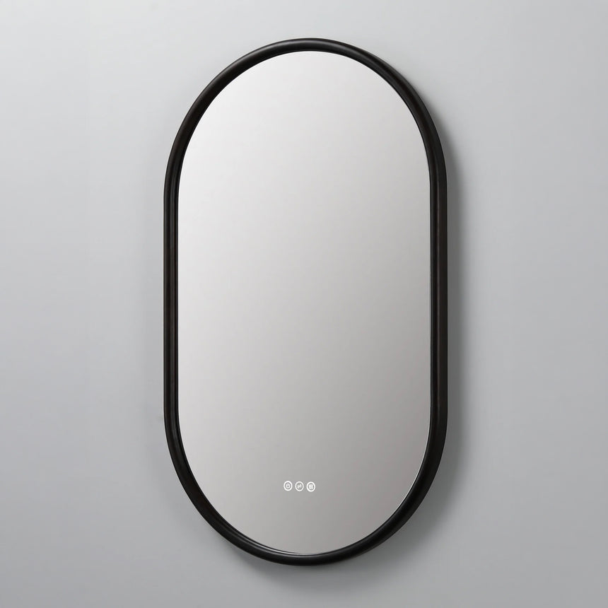 Wood Framed LED Backlit Mirror in walnut finish