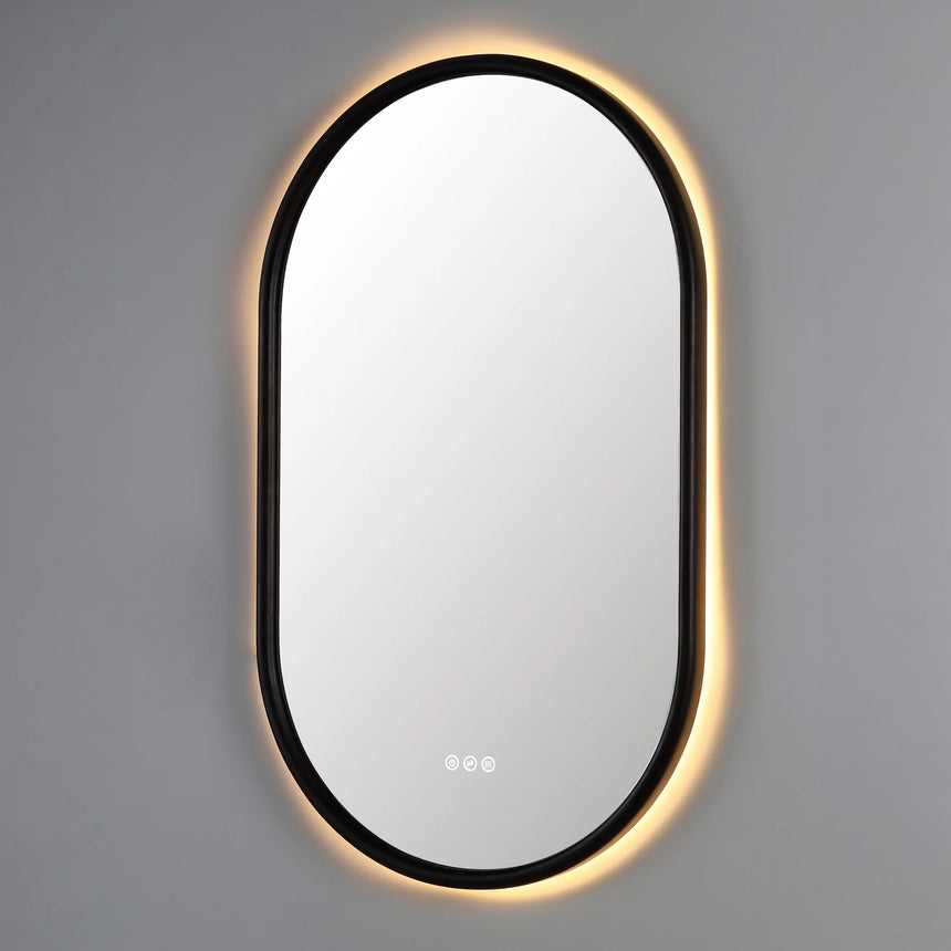 Wood Framed LED Backlit Mirror in walnut finish