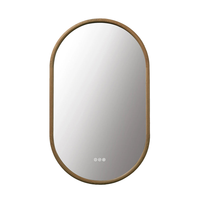 Wood Framed LED Backlit Mirror in walnut finish