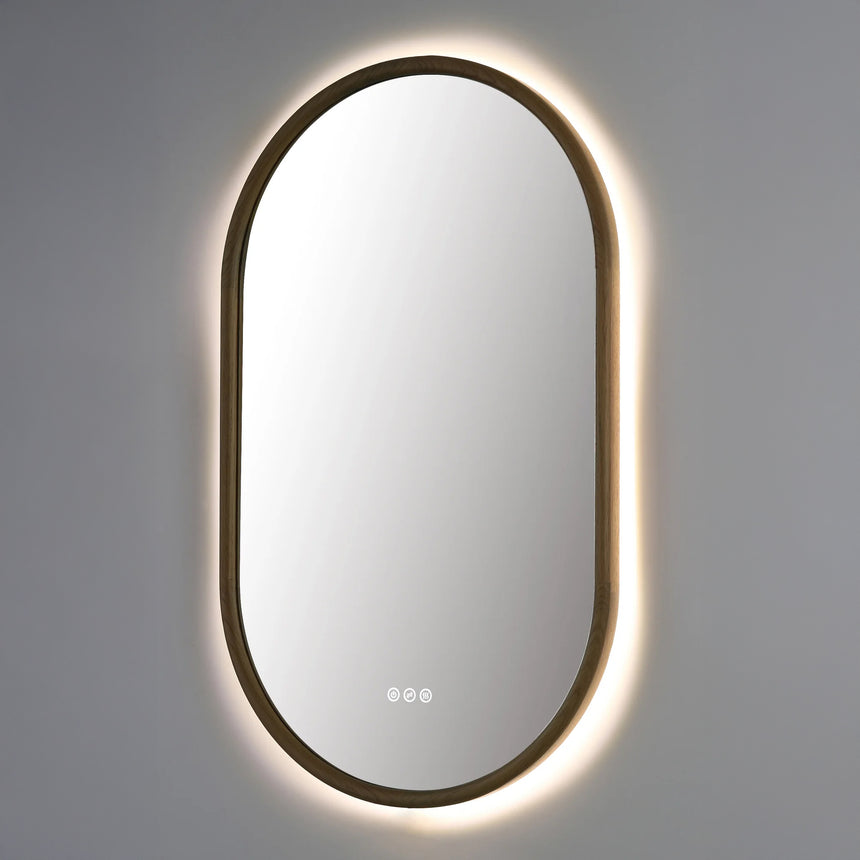 Wood Framed LED Backlit Mirror in walnut finish