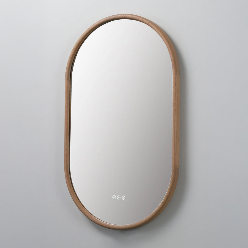 Wood Framed LED Backlit Mirror in walnut finish