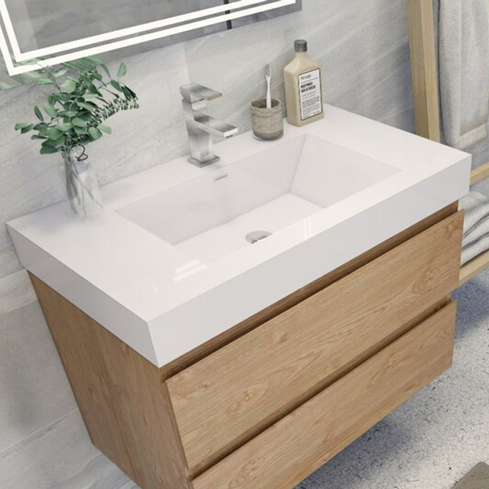 Engineered Composite Countertop with Integrated Sink – O&N Floating Vanity