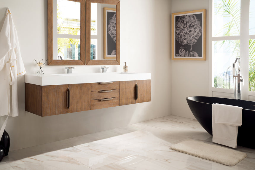 Columbia 16 in. Coffee Oak and Radiant Gold Vanity with Glossy White Top